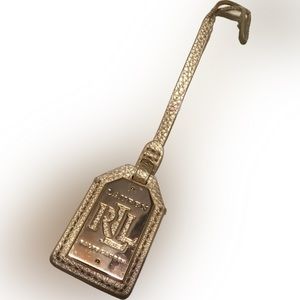 RALPH LAUREN Leather Gold Tone Metal KEY FOB BAG CHARM KEYCHAIN HANG TAG